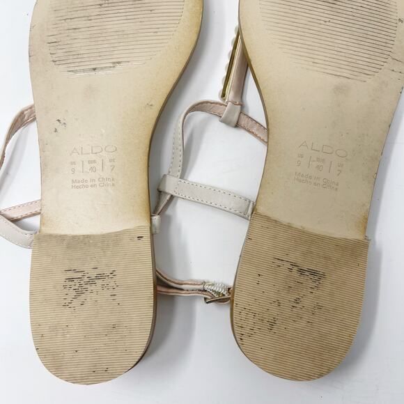 ALDO Womens US 9 EUR 40 Cream Faux Pearl Thong Sandals Ankle Strap Flat - Picture 10 of 12